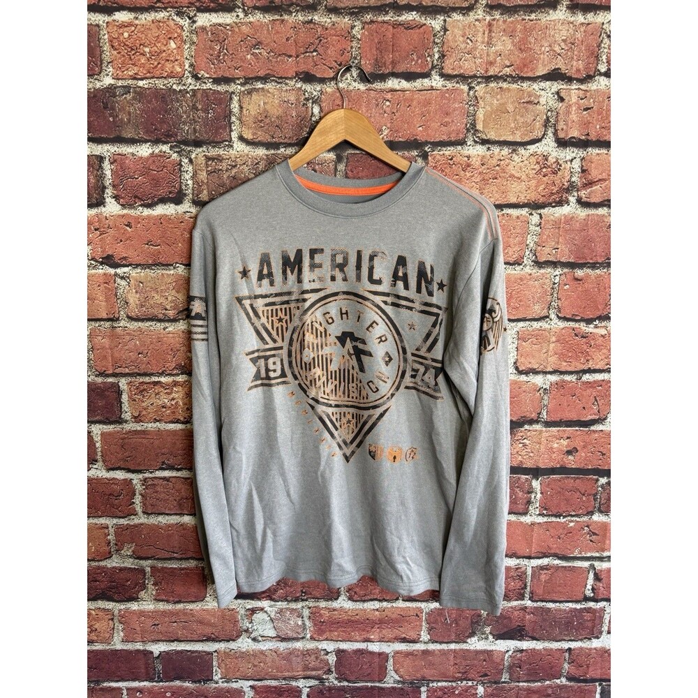 American Fighter Shirt Mens XL Gray Thermal Long Sleeve Graphic Tee Tagless